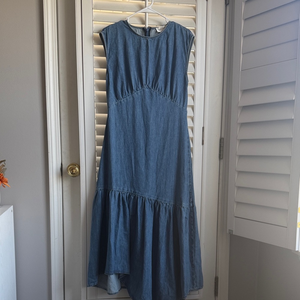 Sleeveless Denim Asymmetric High Low Dress Imperial Blue Frame Eugenia Medium